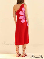 Positioned Floral Print Charming Off-Shoulder Midi Dress