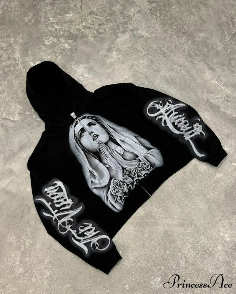 Prayer Portrait Dark Zipper Hoodie