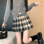 Preppy Vintage Plaid High Waist Thicken Winter Wool Mini Pleated Skirt