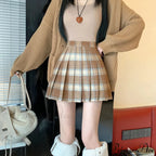 Preppy Vintage Plaid High Waist Thicken Winter Wool Mini Pleated Skirt