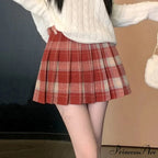 Preppy Vintage Plaid High Waist Thicken Winter Wool Mini Pleated Skirt