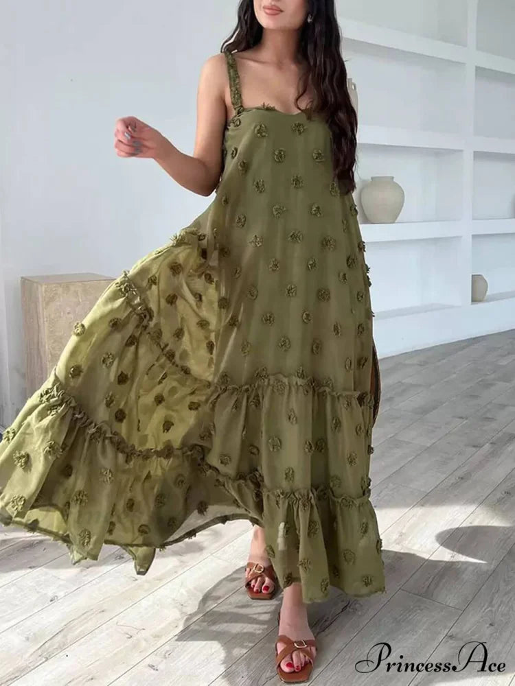 Pretty Flower Decor A-Line Graceful Layered Loose Maxi Dress