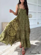 Pretty Flower Decor A-Line Graceful Layered Loose Maxi Dress