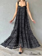 Pretty Flower Decor A-Line Graceful Layered Loose Maxi Dress