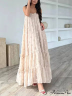 Pretty Flower Decor A-Line Graceful Layered Loose Maxi Dress