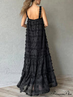 Pretty Flower Decor A-Line Graceful Layered Loose Maxi Dress