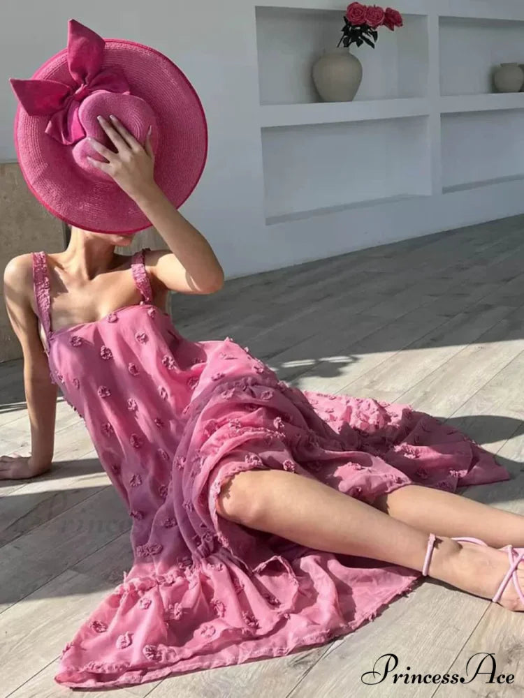 Pretty Flower Decor A-Line Graceful Layered Loose Maxi Dress