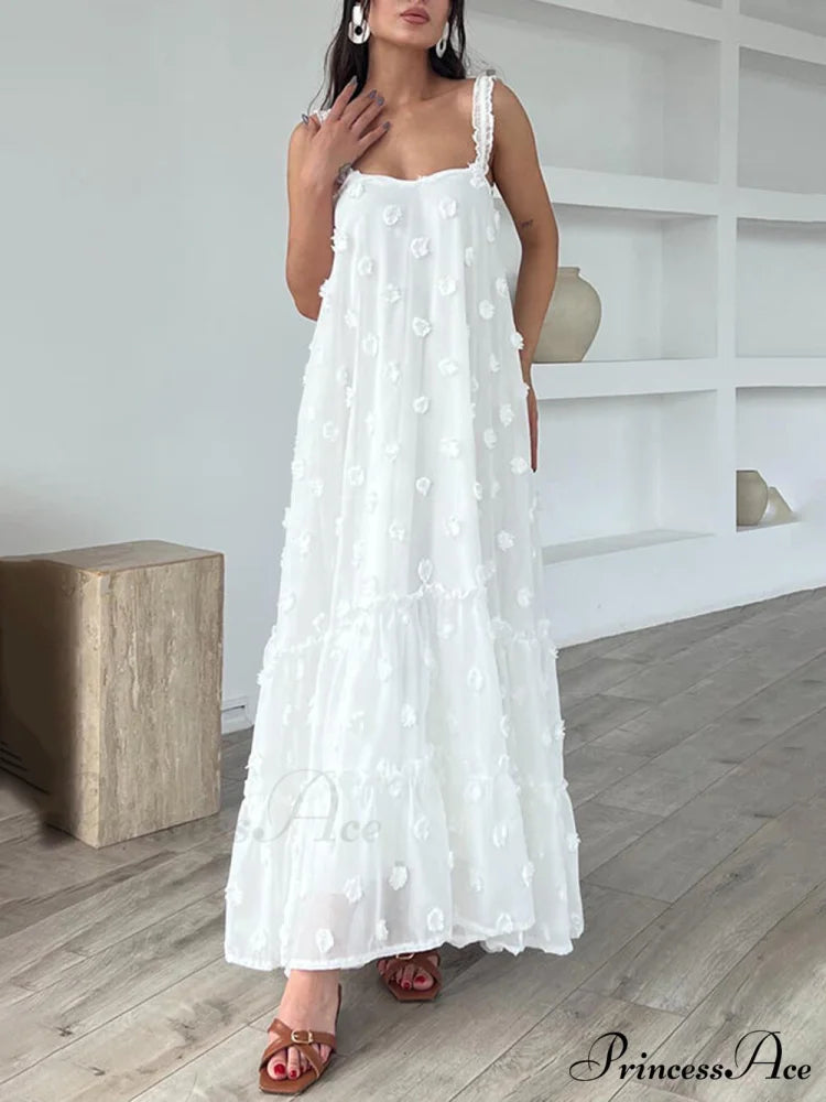 Pretty Flower Decor A-Line Graceful Layered Loose Maxi Dress