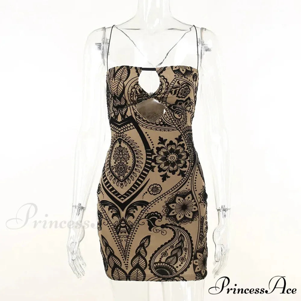 Print Backless Summer Fashion OutFits Cut Out Sleeveless Bodycon Party Floral Dress