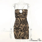 Print Backless Summer Fashion OutFits Cut Out Sleeveless Bodycon Party Floral Dress