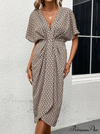 Print Batwing Sleeve Wrap Hem Dress