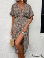 Print Batwing Sleeve Wrap Hem Dress