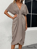 Print Batwing Sleeve Wrap Hem Dress