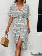 Print Batwing Sleeve Wrap Hem Dress