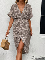 Print Batwing Sleeve Wrap Hem Dress