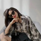 Print Button-up Informal Long Sleeve Blouse