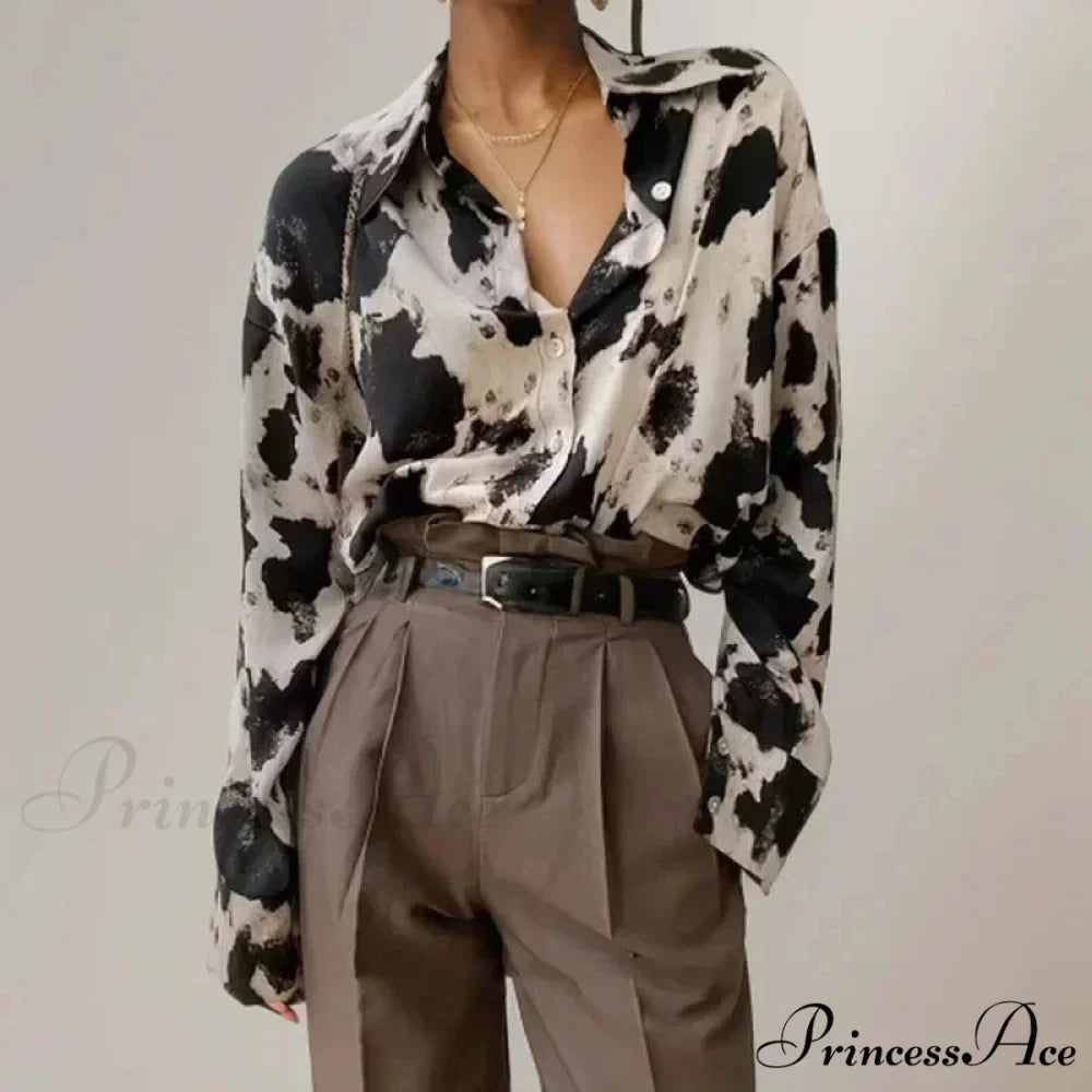 Print Button-up Informal Long Sleeve Blouse