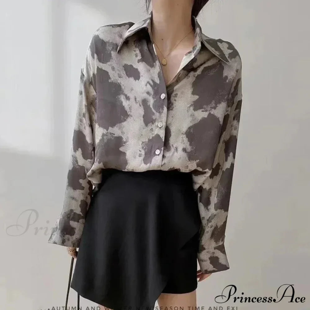 Print Button-up Informal Long Sleeve Blouse