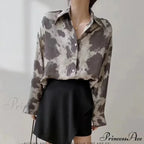 Print Button-up Informal Long Sleeve Blouse