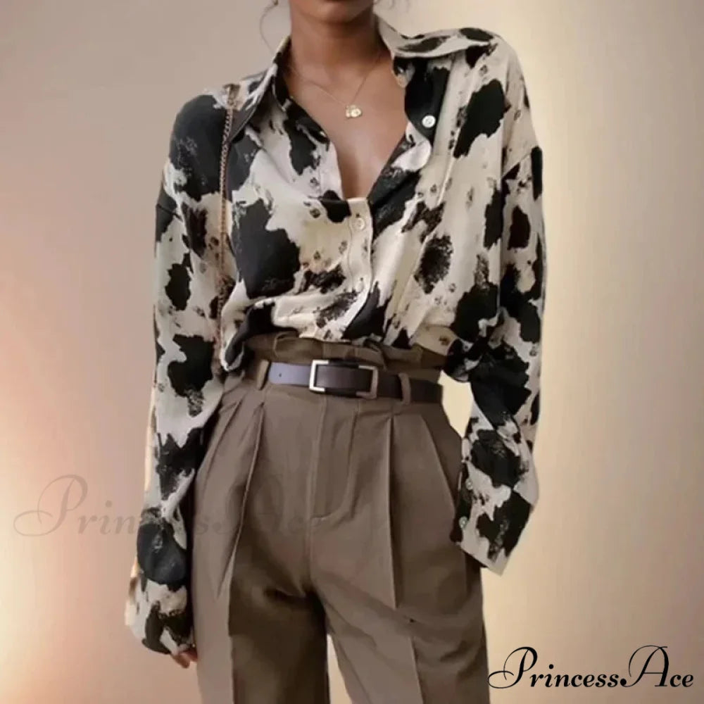 Print Button-up Informal Long Sleeve Blouse