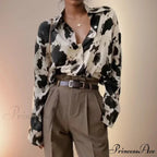 Print Button-up Informal Long Sleeve Blouse