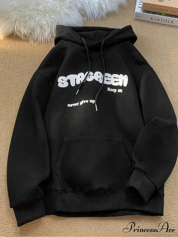 Print Fall Y2K Pocket Hoodie