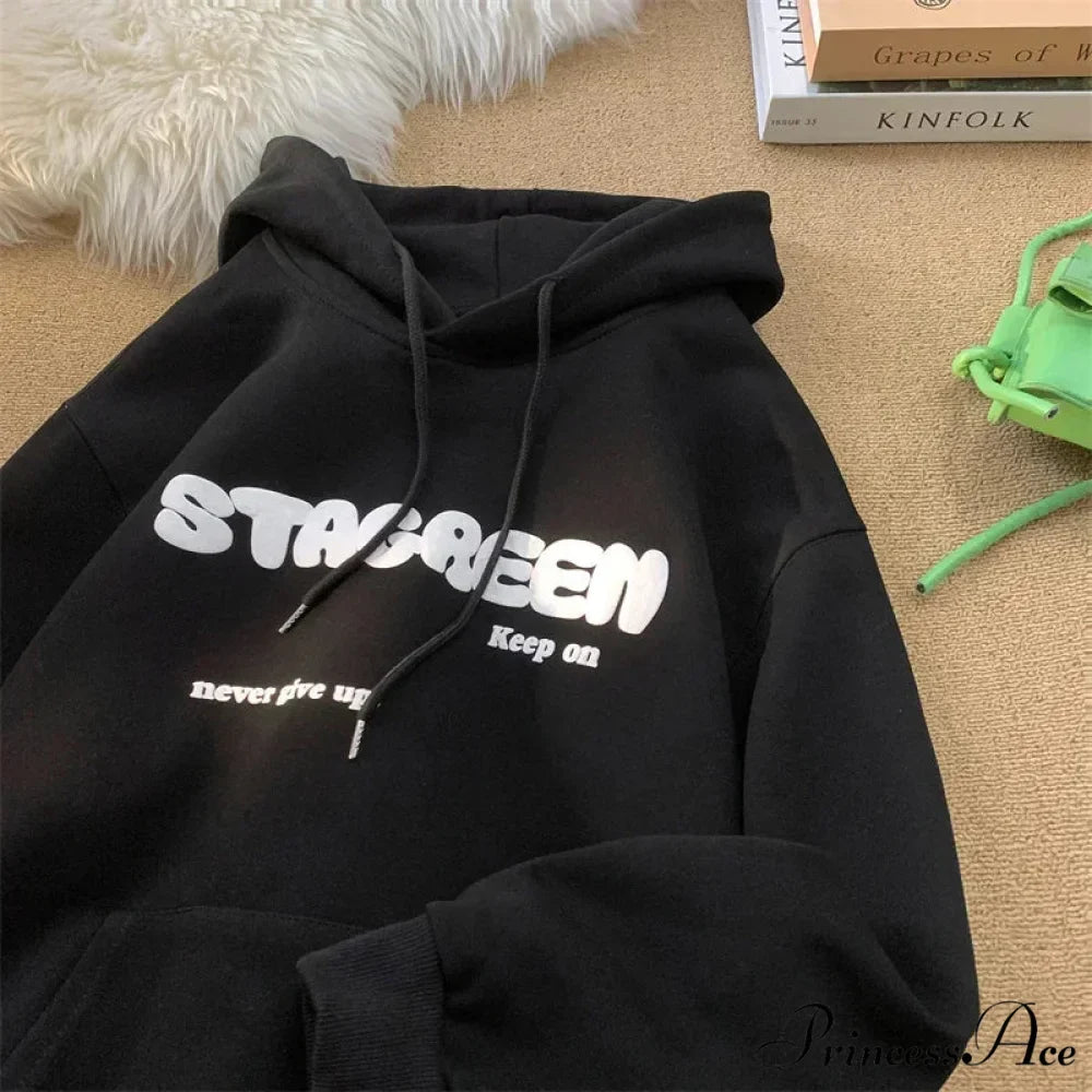 Print Fall Y2K Pocket Hoodie