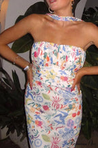 Print Halter Backless Dress in Multicolor