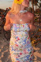 Print Halter Backless Dress in Multicolor