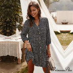 Print Mini V-neck Three Quarter Sleeve Dress