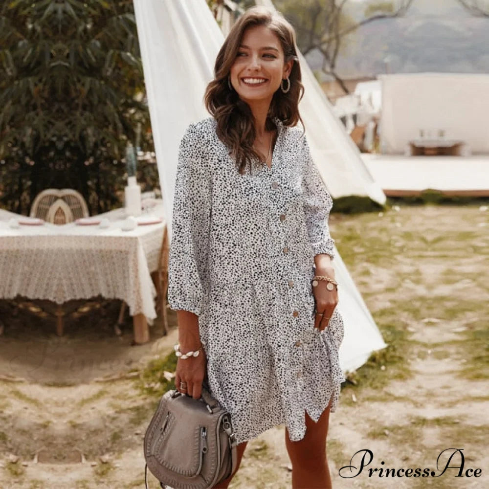 Print Mini V-neck Three Quarter Sleeve Dress