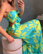 Print Strapless Backless Bandage Beach Dresses