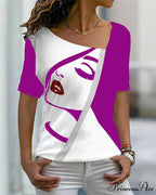 print V-neck face tee