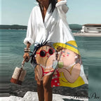 Print V-neck Long Sleeve Loose Dress