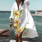 Print V-neck Long Sleeve Loose Dress