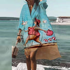 Print V-neck Long Sleeve Loose Dress