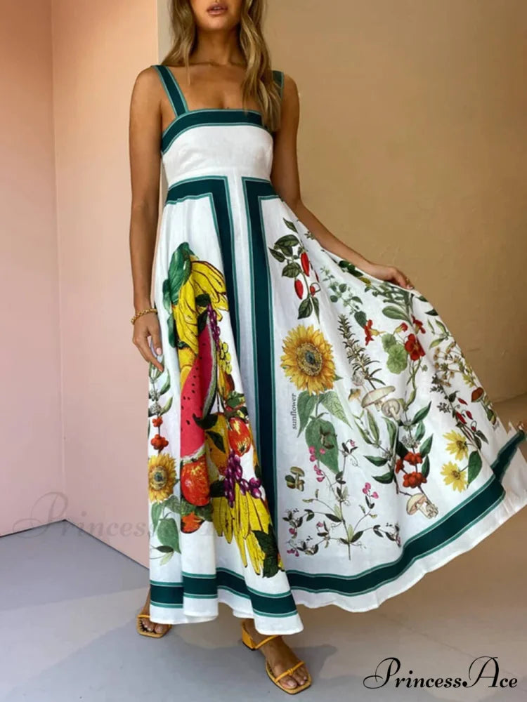 Printed Backless Halter Charming Hem Loose Dresses