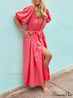 Printed Cardigan Short Charming Sleeve Oversized Midi Dress