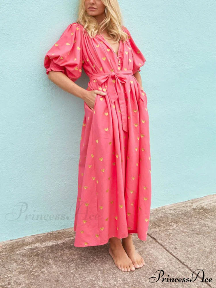 Printed Cardigan Short Charming Sleeve Oversized Midi Dress