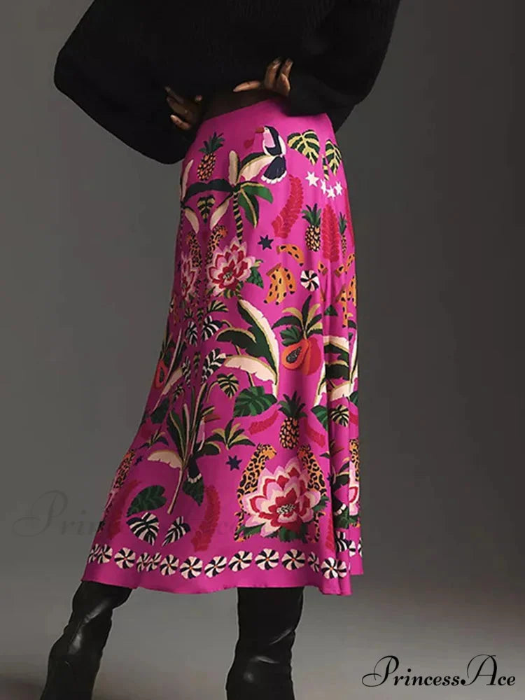 Printed Flared Skirt Flora Zipper Spring Summer Style Skirt