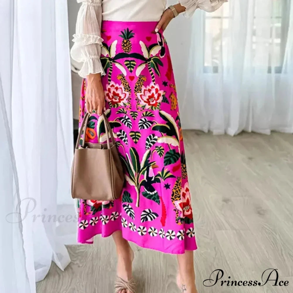 Printed Flared Skirt Flora Zipper Spring Summer Style Skirt