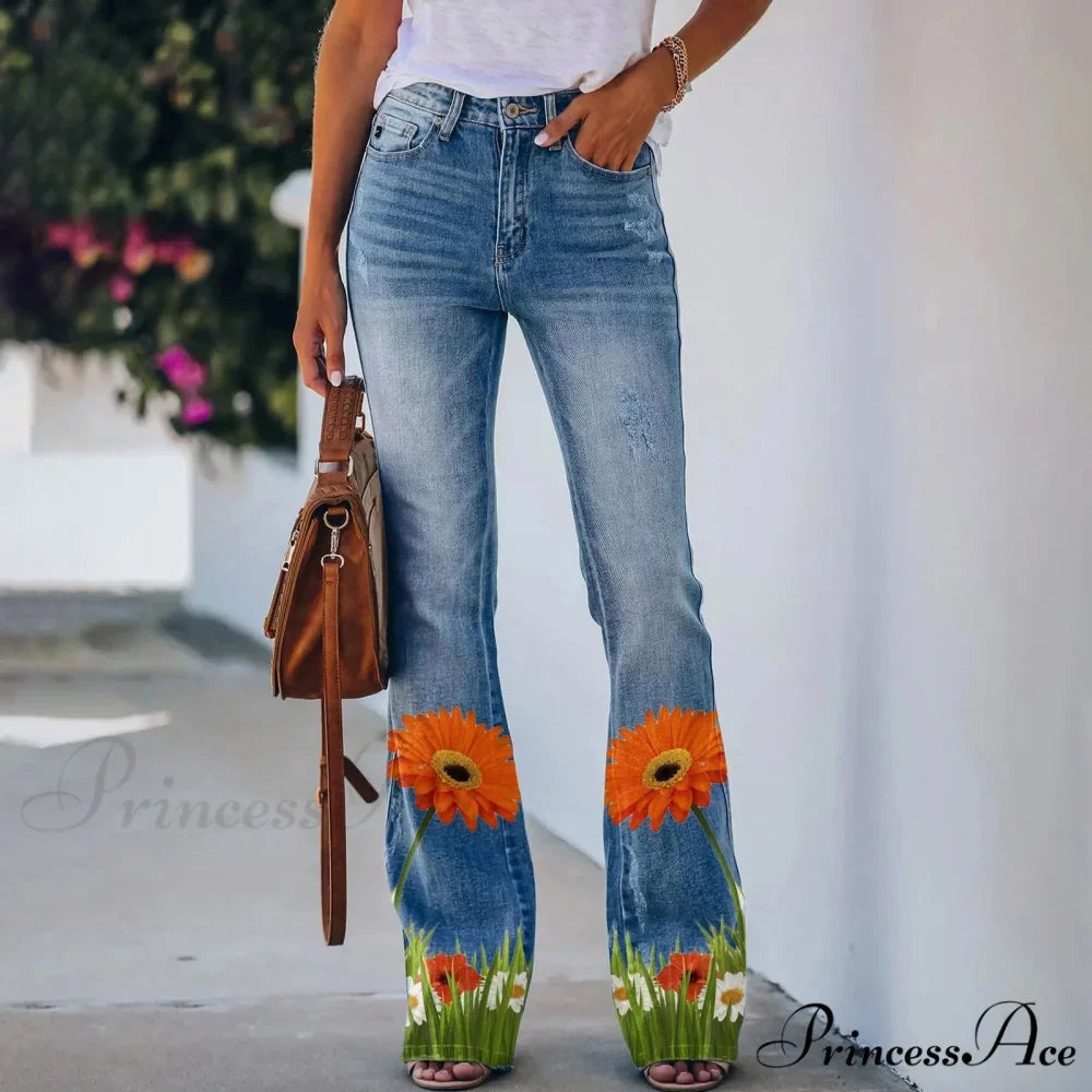 Printed Flared Stretch Bottoms Jeans