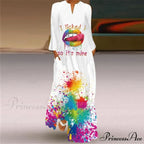 Printed Long Pocket Sexy V-neck Long Sleeve Dresses