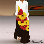 Printed Long Pocket Sexy V-neck Long Sleeve Dresses