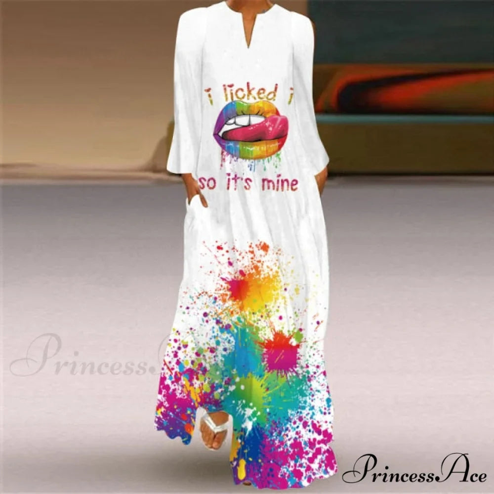 Printed Long Pocket Sexy V-neck Long Sleeve Dresses