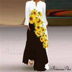 Printed Long Pocket Sexy V-neck Long Sleeve Dresses