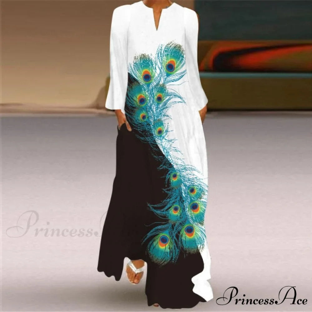 Printed Long Pocket Sexy V-neck Long Sleeve Dresses