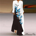 Printed Long Pocket Sexy V-neck Long Sleeve Dresses