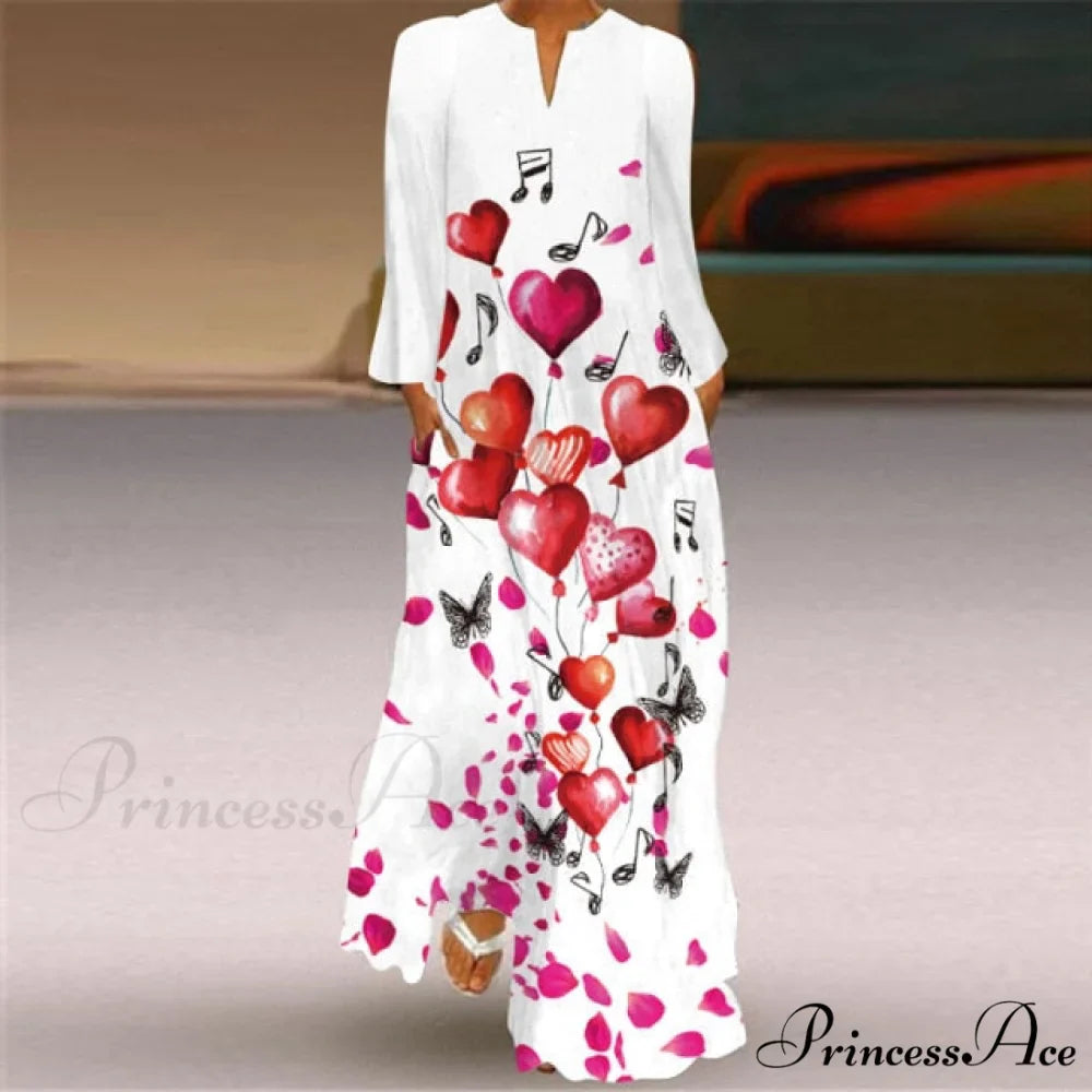 Printed Long Pocket Sexy V-neck Long Sleeve Dresses