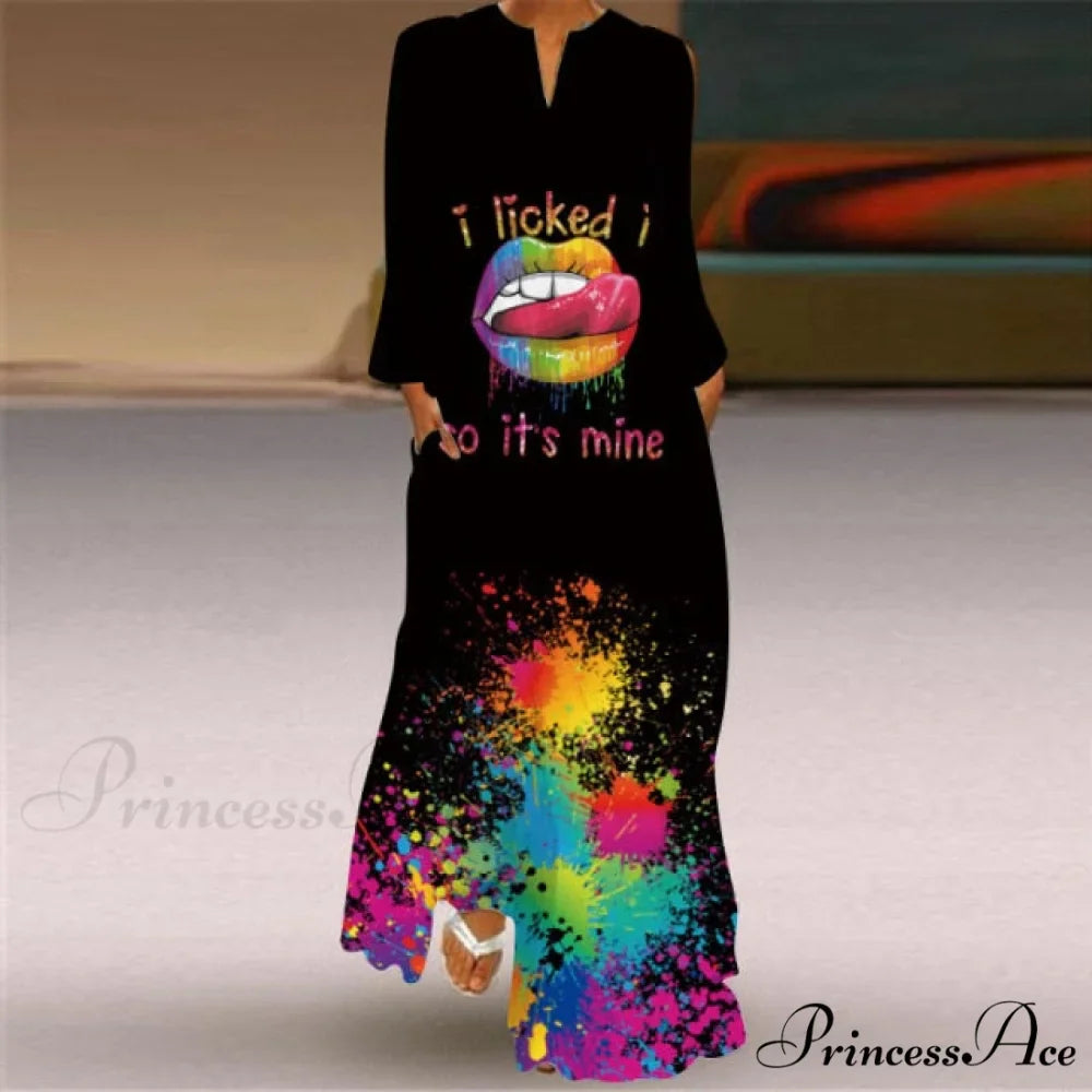 Printed Long Pocket Sexy V-neck Long Sleeve Dresses